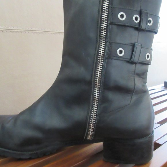 💕SALE - Adrienne Vittadini Black "Trojan" Buckle Boots - Picture 6 of 9